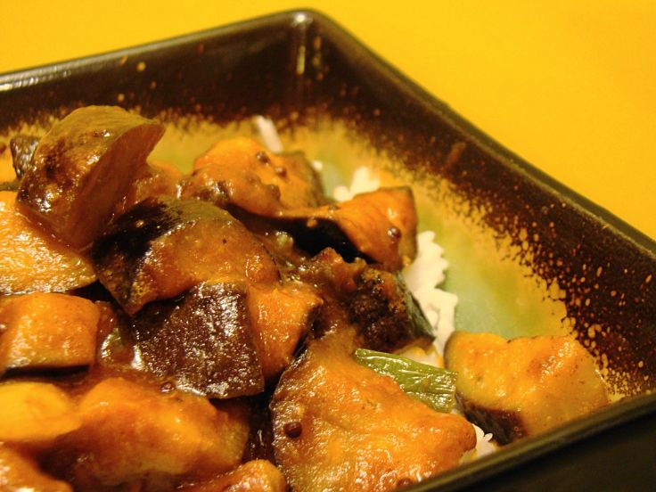Eggplant makes a good substitute for meat in vegan curry dishes such as this Vegan Madras Curry