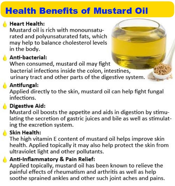 Health Benefits of Mustard Oil - see a chart of nutrition facts in this article
