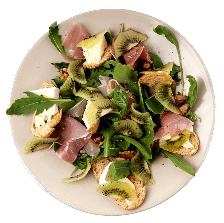 Kiwi fruits can be used in a variety of savory dishes such as this ham salad plate